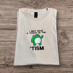 Embroidered Frog Sweatshirt: Funny Autism Awareness Crew Neck