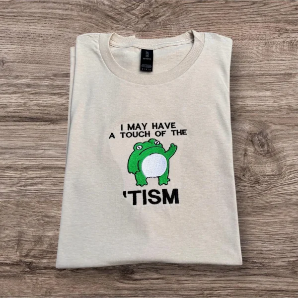 Embroidered Frog Sweatshirt: Funny Autism Awareness Crew Neck