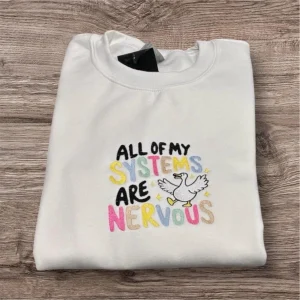 Embroidered Goose Sweatshirt: Funny Mental Health Crew Neck