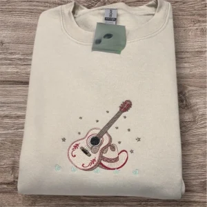 Embroidered Cowboy Guitar Sweatshirt: Western Country Music