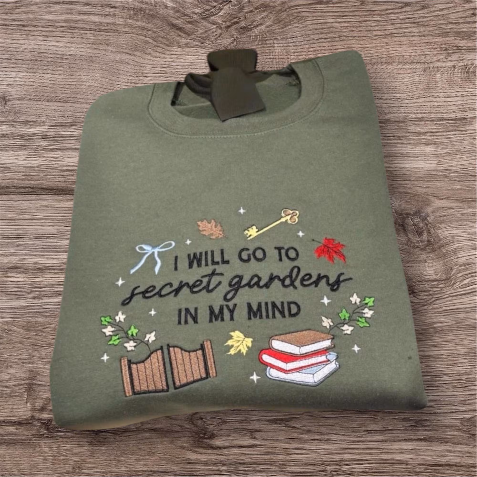Embroidered Secret Garden Sweatshirt: Book Lover Crew Neck