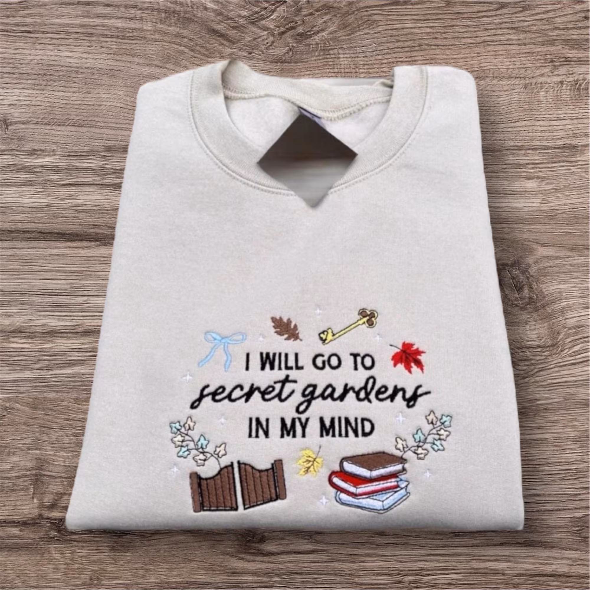 Embroidered Secret Garden Sweatshirt: Book Lover Crew Neck - Image 4