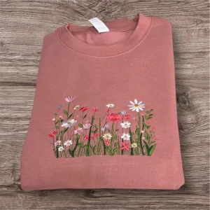 Enchanted hedgerow embroidered, floral woodland sweatshirt, hoodie. Pretty flowers, wildlife, forestry, wildflower embroidery.