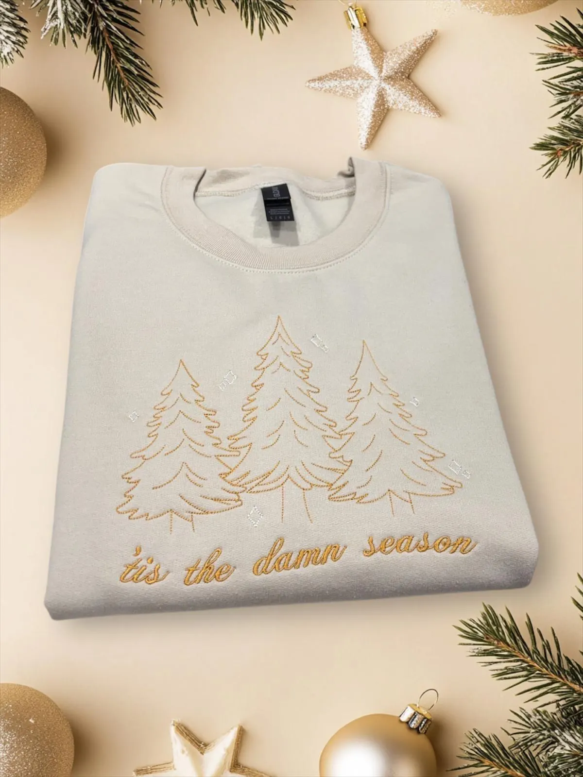 Embroidered tis the damn season , sweatshirt, hoodie. Cute Christmas jumper, Christmas tree, festive sweater, xmas gift, unisex crew neck. - Image 2