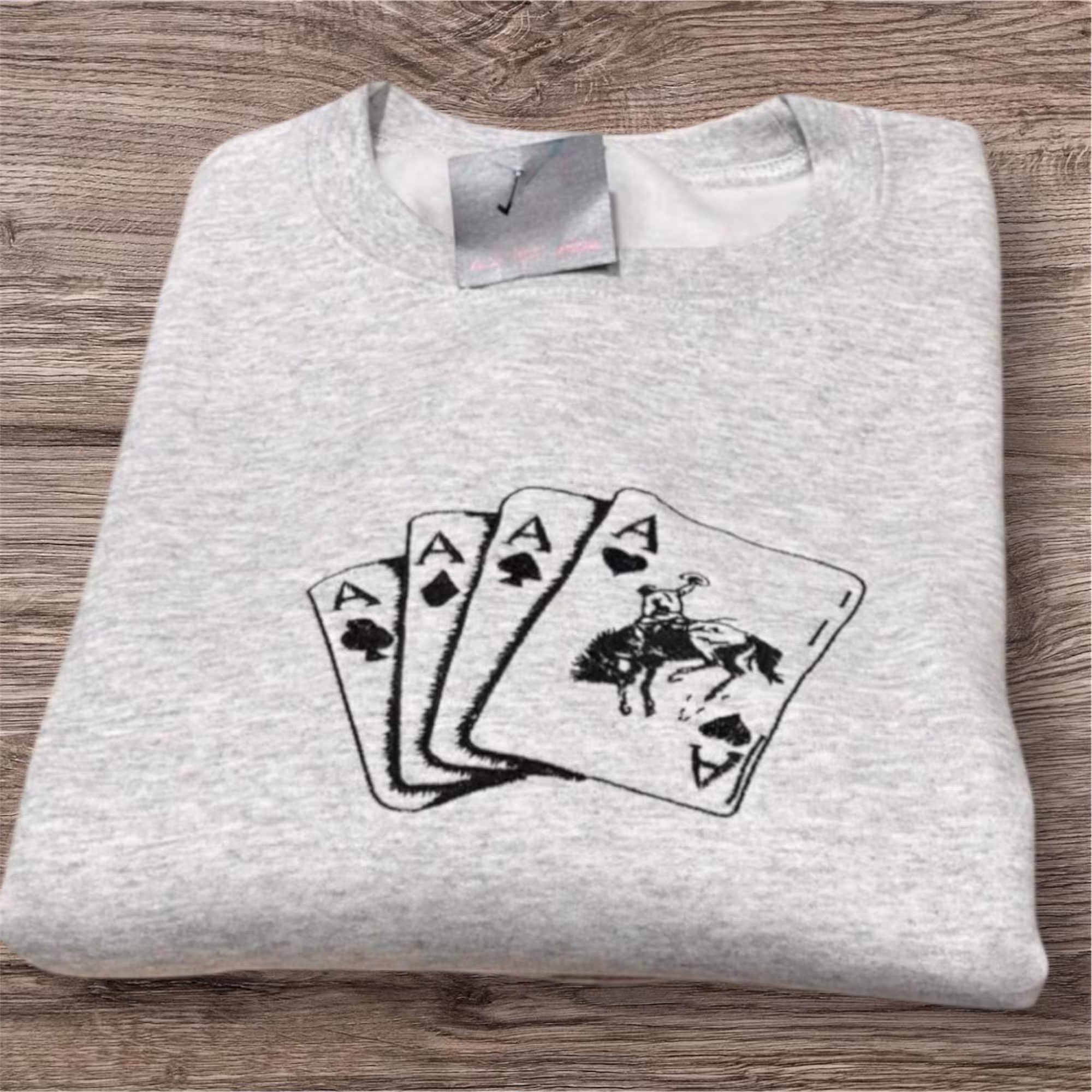 Embroidered Western Ace Cards Sweatshirt: Country Cowboy Clothing