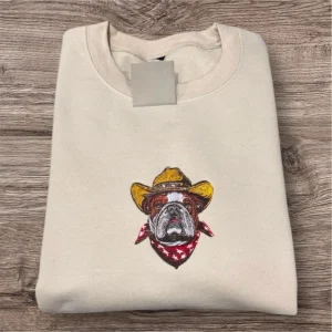 Embroidered Western Bulldog Sweatshirt: Unisex Crew Neck Jumper