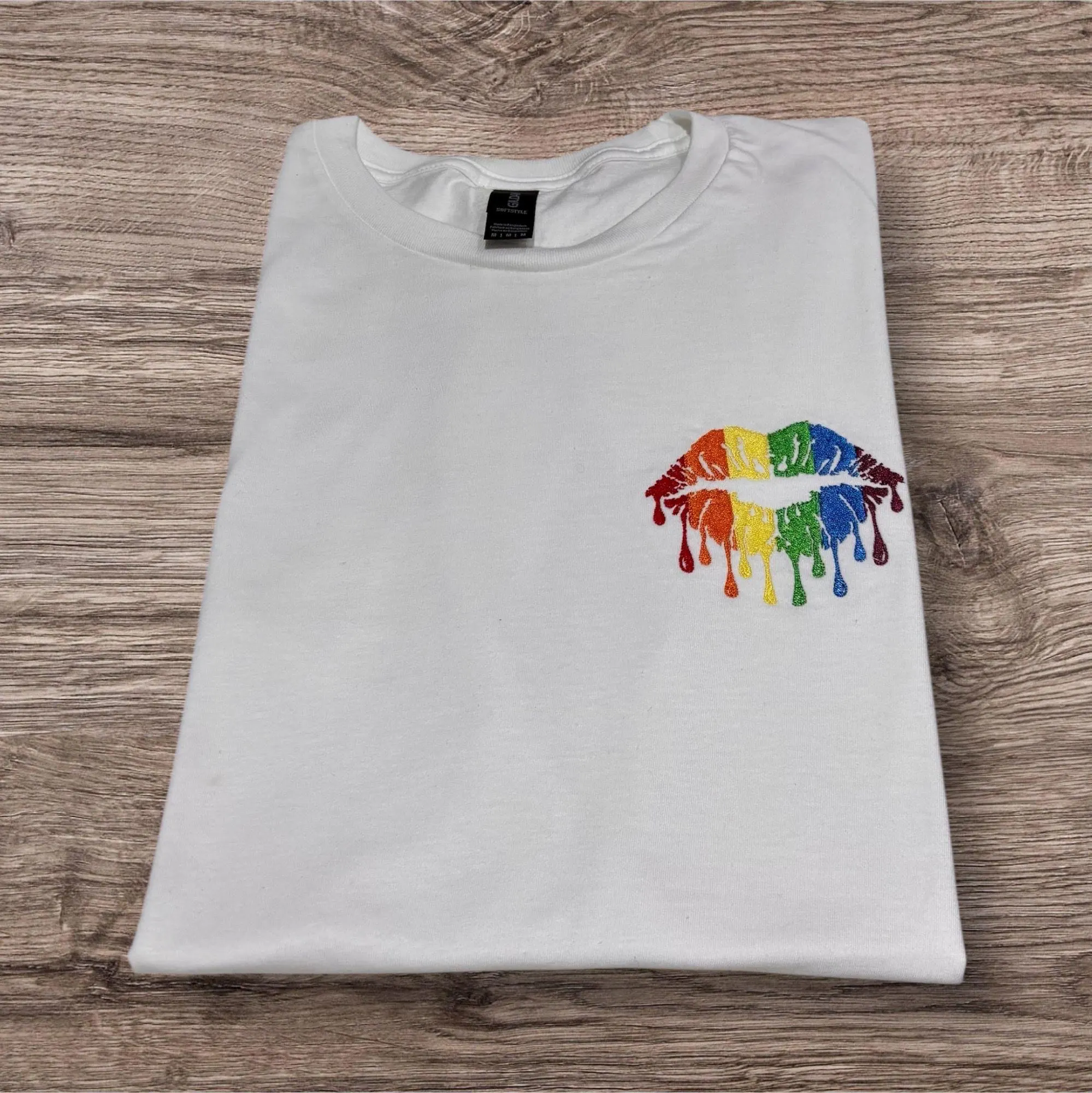 Embroidered Rainbow Lips LGBTQ+ Pride Shirt: Unisex Fit