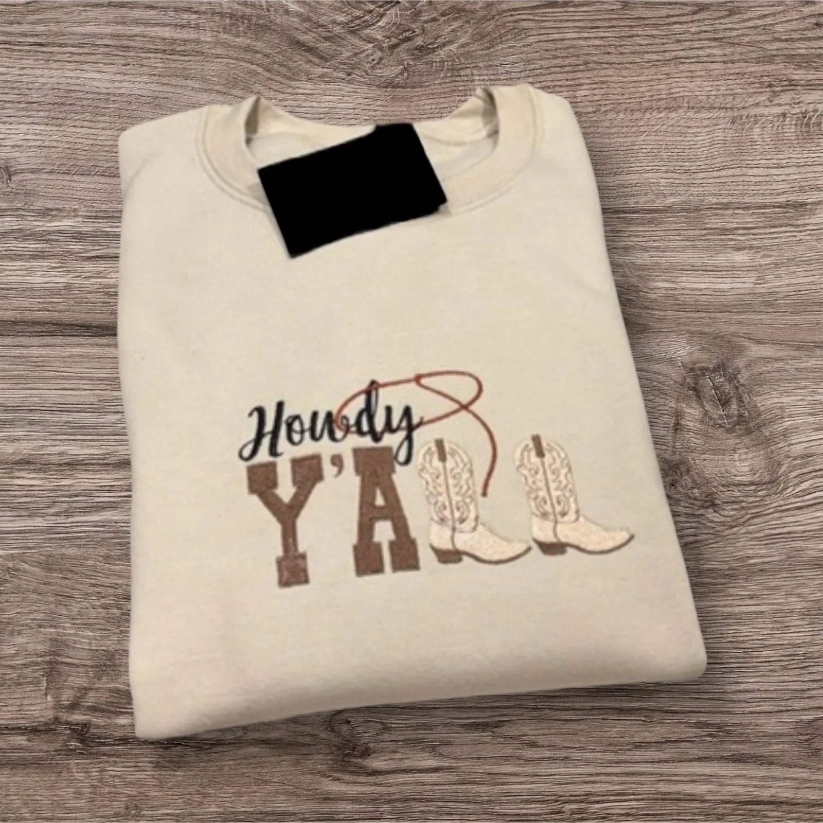 Embroidered Cowboy Boots Sweatshirt: Howdy Y'all Western Style - Image 5