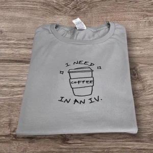 Embroidered "I Need Coffee" Sweatshirt: Funny Coffee Lover Gift