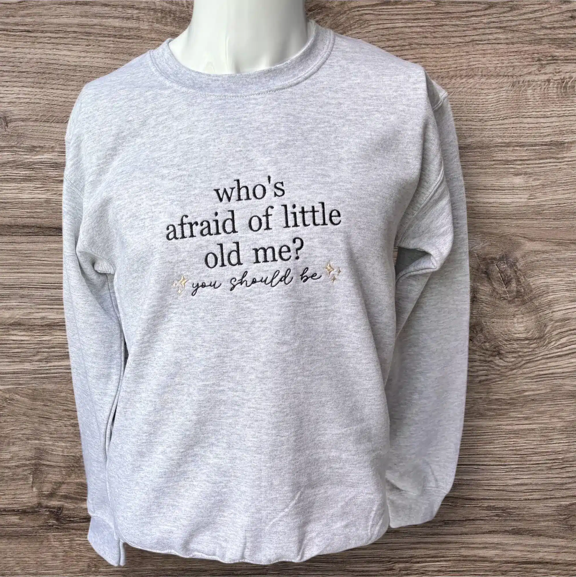 Embroidered 'who's afraid' Song Hoodie - Unisex Crew Neck Jumper - Image 3