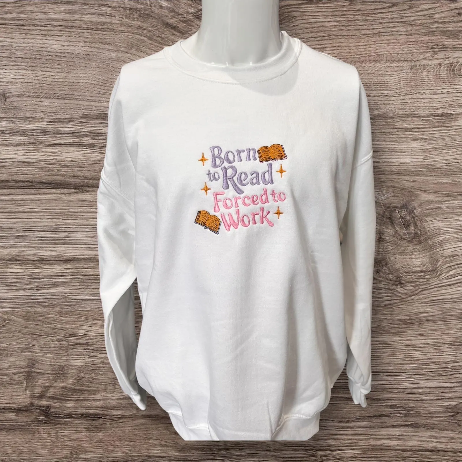Embroidered "Born to Read" Sweatshirt: Book Lover Crew Neck Jumper - Image 2