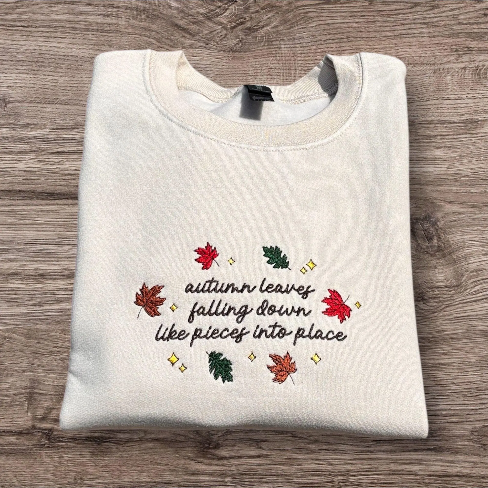Embroidered Autumn Leaves Sweatshirt: Cosy Crew Neck Jumper - Image 3