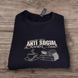 Embroidered Anti Social Book Club Sweatshirt: Cozy Bookworm Jumper