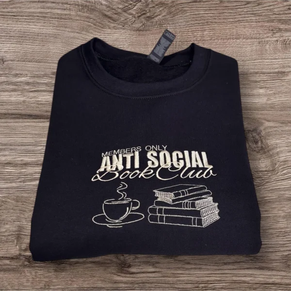Embroidered Anti Social Book Club Sweatshirt: Cozy Bookworm Jumper