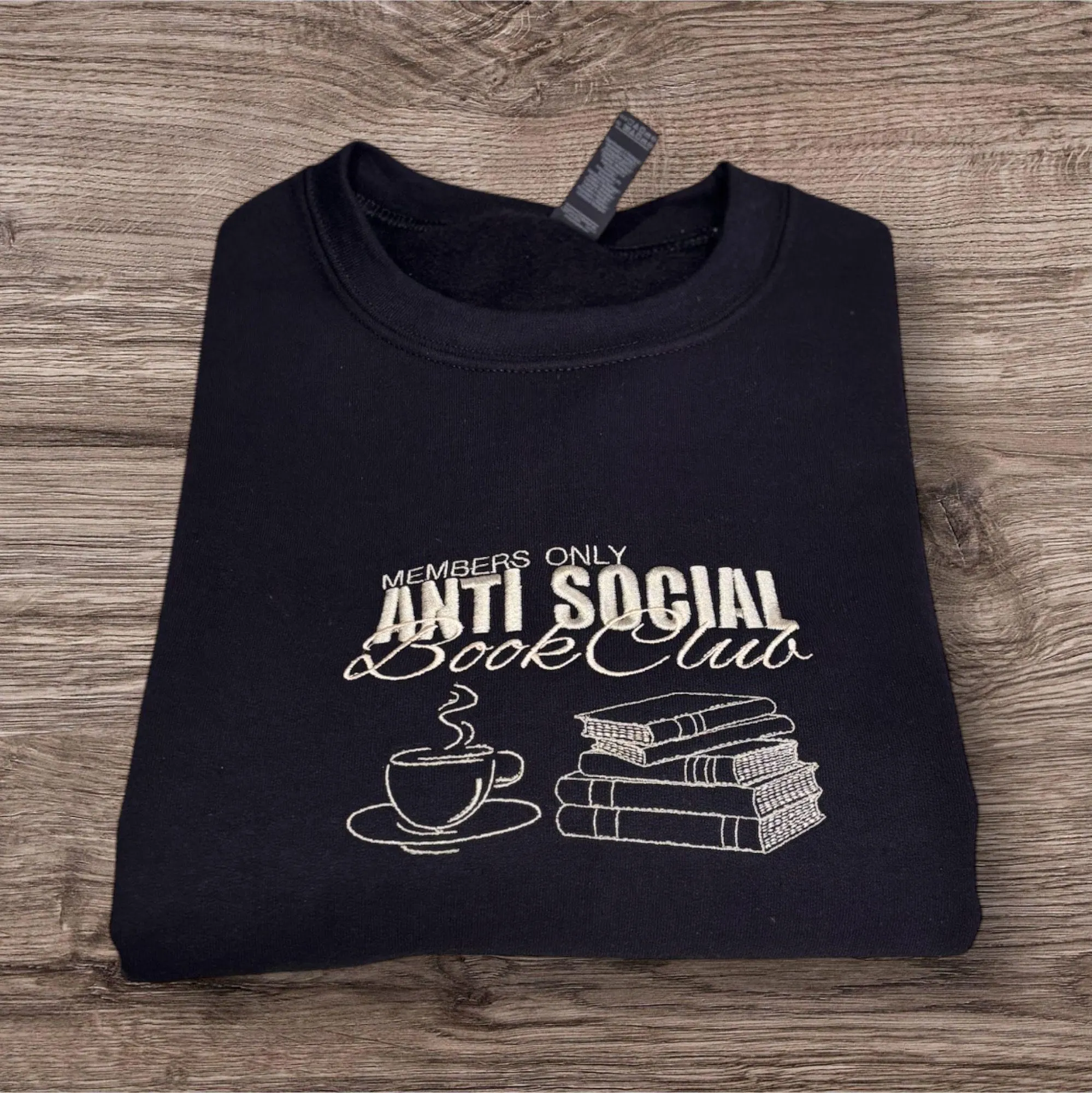 Embroidered Anti Social Book Club Sweatshirt: Cozy Bookworm Jumper