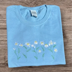 Embroidered Daisy Sweatshirt: Floral Spring Hoodie, Adult Fashion