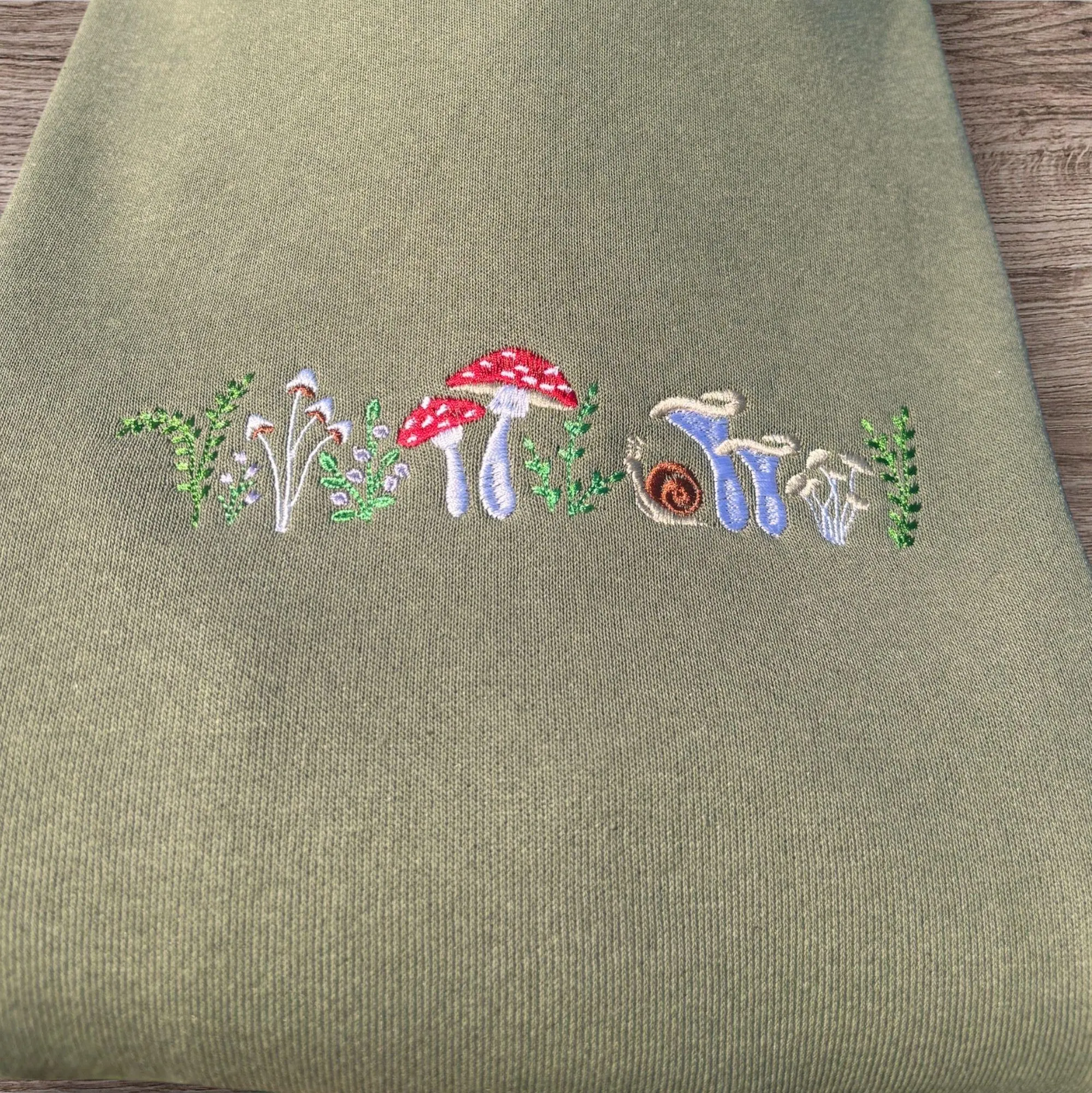 Enchanted hedgerow, mushroom forest embroidered, floral woodland sweatshirt, hoodie. Pretty flowers, wildlife, forestry sweater. - Image 4