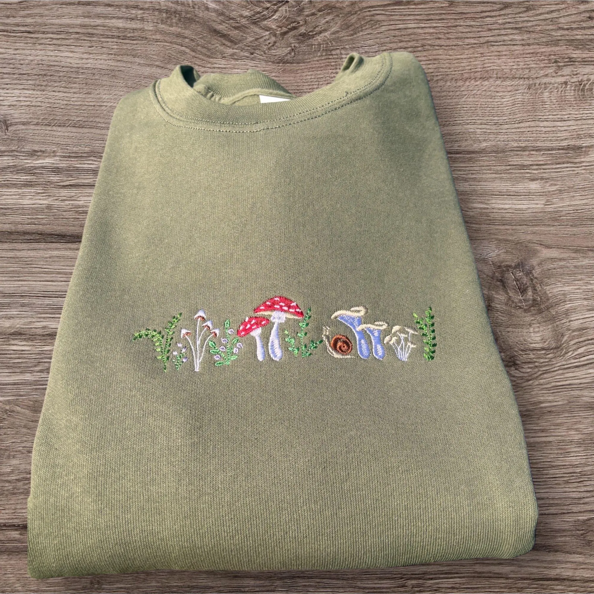 Enchanted hedgerow, mushroom forest embroidered, floral woodland sweatshirt, hoodie. Pretty flowers, wildlife, forestry sweater. - Image 3