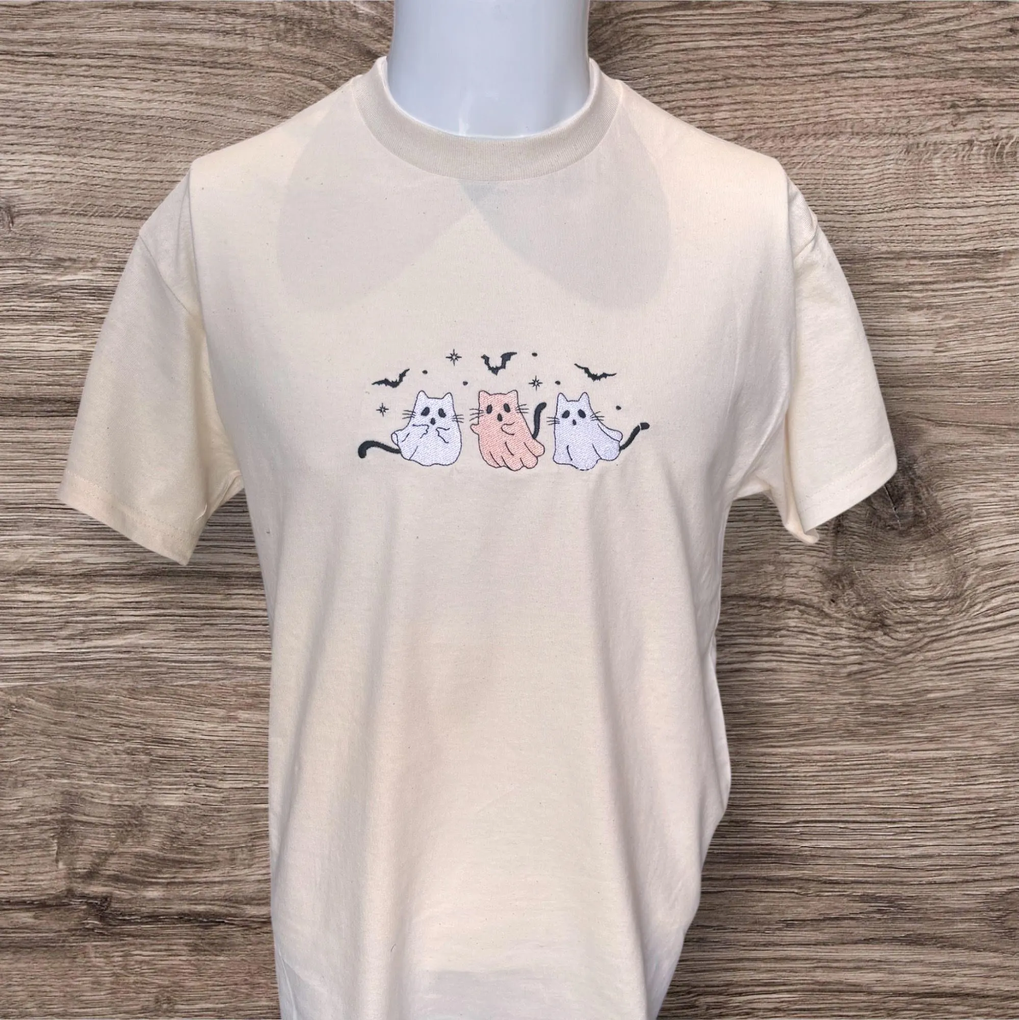 Embroidered cute ghost cat sweatshirt or hoodie. Kitten clothing, animal shirt, gift for cat lovers, Halloween hoodie. - Image 2