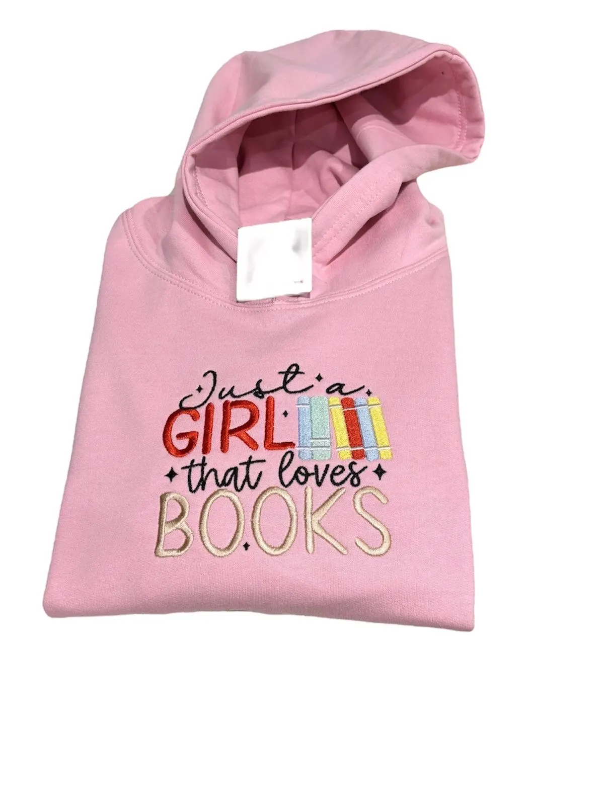 Embroidered Kids Sweatshirt: "Just a Girl Who Loves Books" Slogan