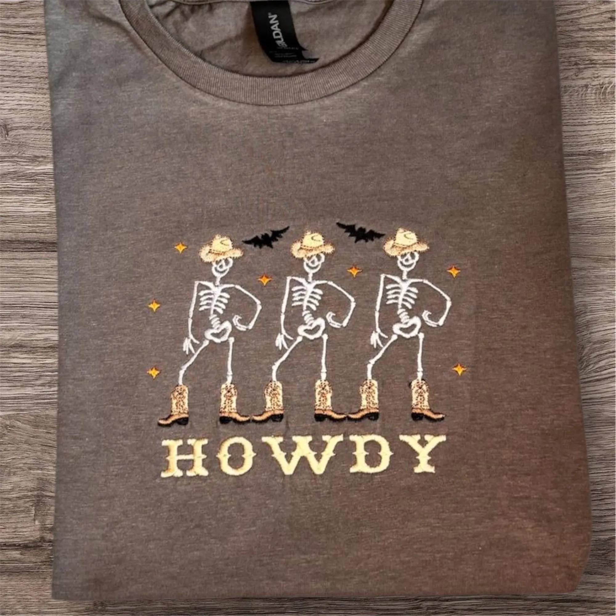 Embroidered Howdy Skeleton Sweatshirt: Cowboy Boots, Western Halloween Jumper