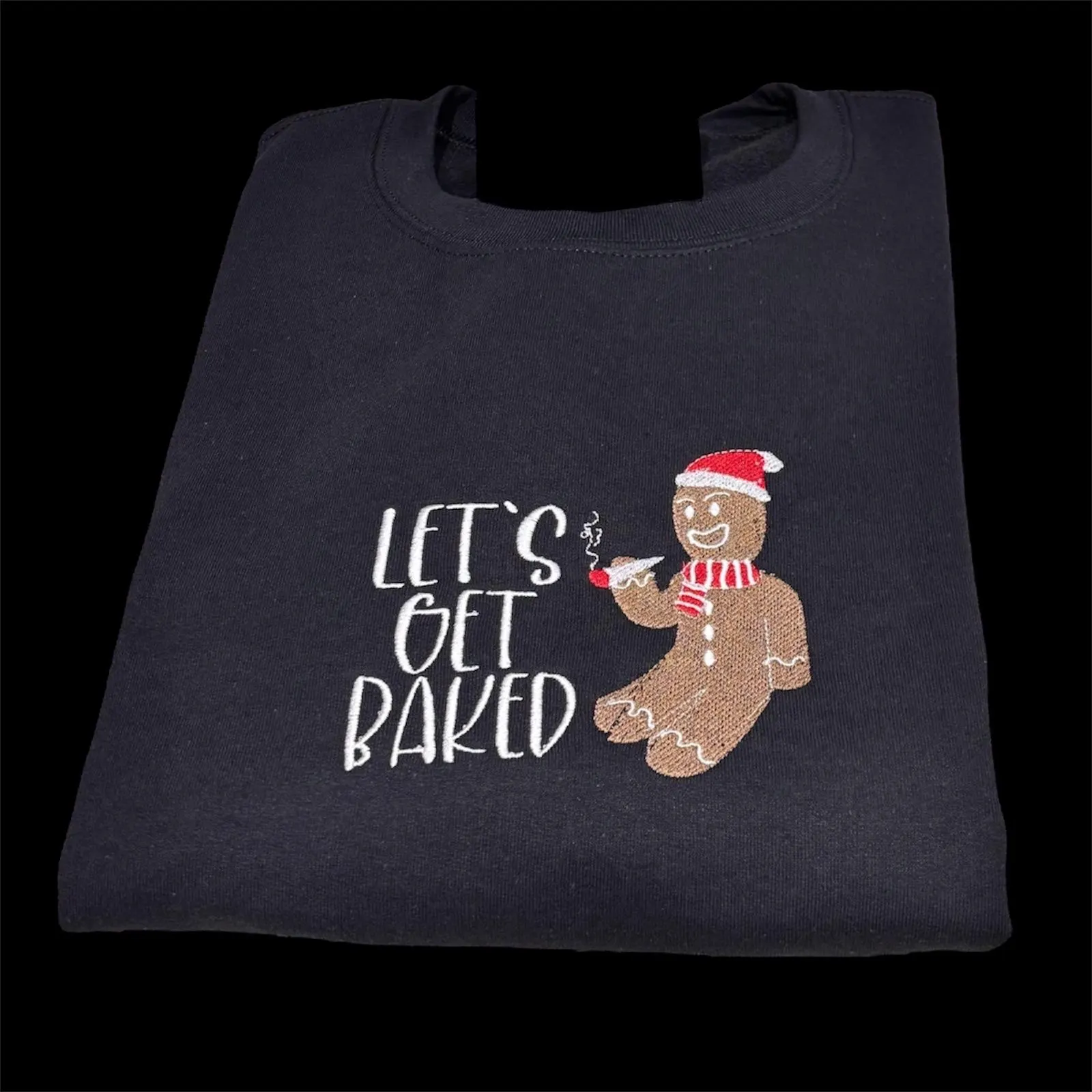 Embroidered "Let's Get Baked" Gingerbread Man Sweatshirt: Funny Christmas Jumper - Image 2