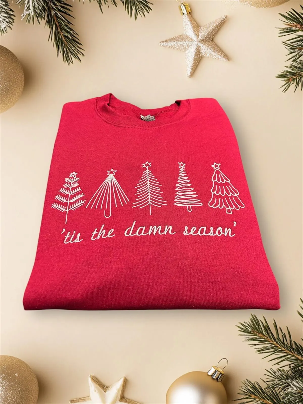 Embroidered tis the damn season , sweatshirt, hoodie. Cute Christmas jumper, Christmas tree, festive sweater, xmas gift, unisex crew neck.