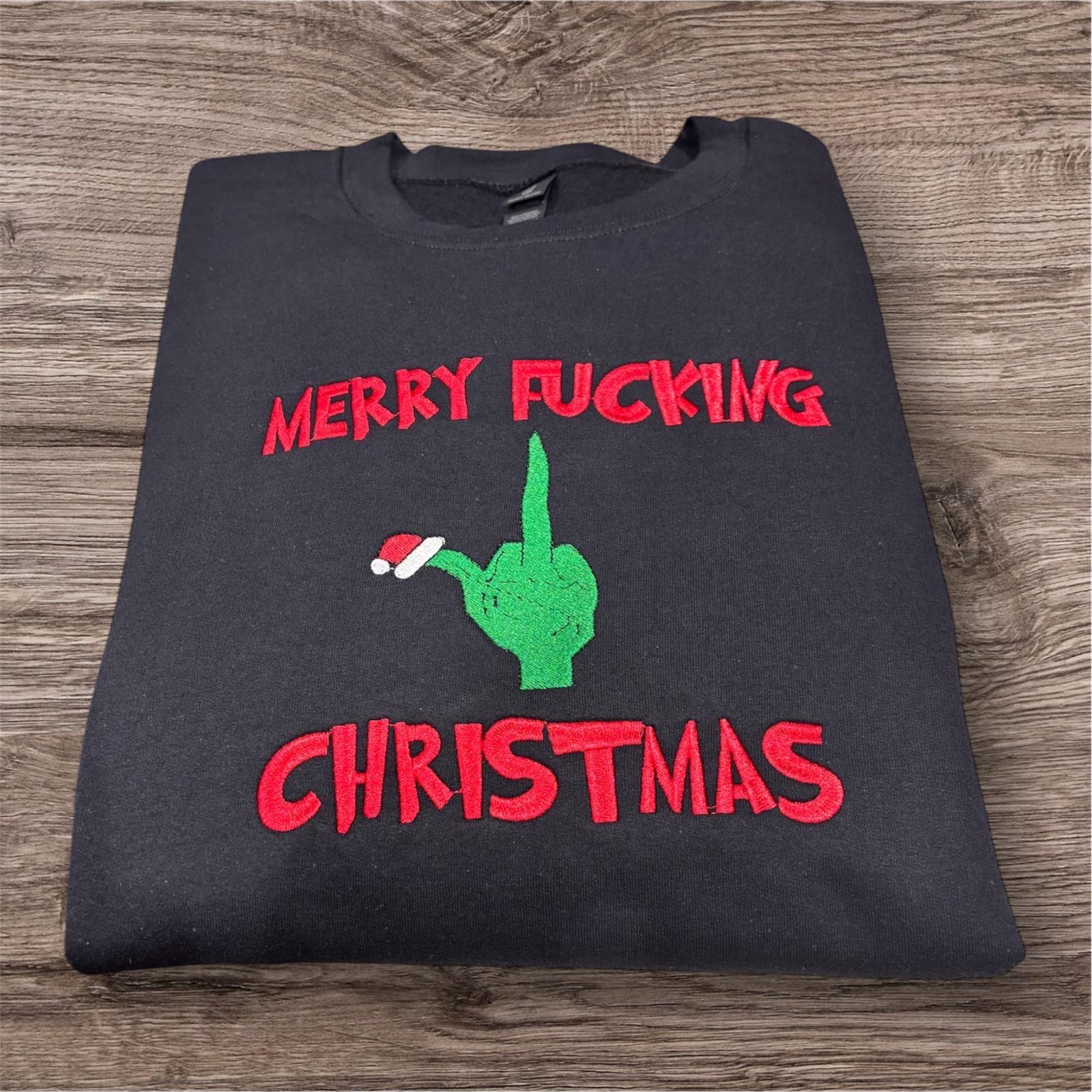 Embroidered Funny Christmas Sweatshirt: Festive Middle Finger Jumper