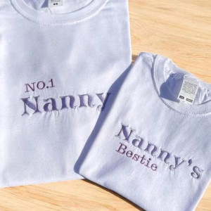 Embroidered No.1 Nanny T-Shirt: Grandchild Gift