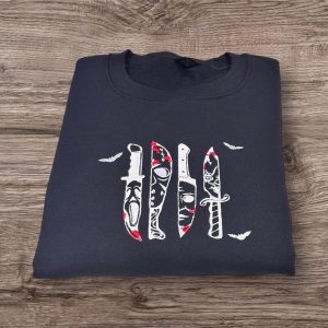 Embroidered Halloween Sweatshirt: Scream Movie Knife Face Crewneck