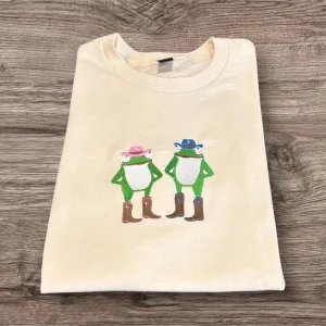 Embroidered Frog Cowboy T-Shirt: Western Animal Lover Clothing