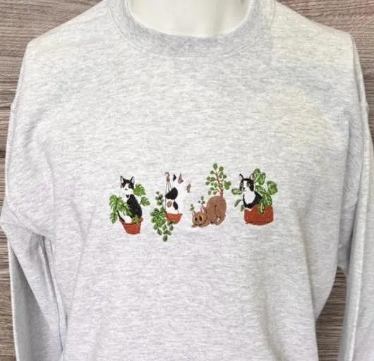 Embroidered cute cat sweatshirt or hoodie. Kitten clothing, animal clothes, gift for cat lovers, pussy cat hoodie. - Image 2