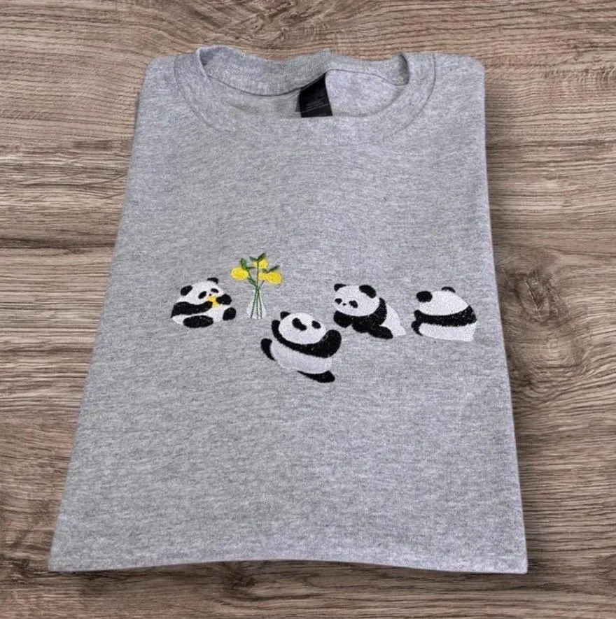 Embroidered Panda Sweatshirt, Animal Lover hoodie, cute pet Shirt, Gift For Women, men, clothing, fashion, cute bear embroidery top.