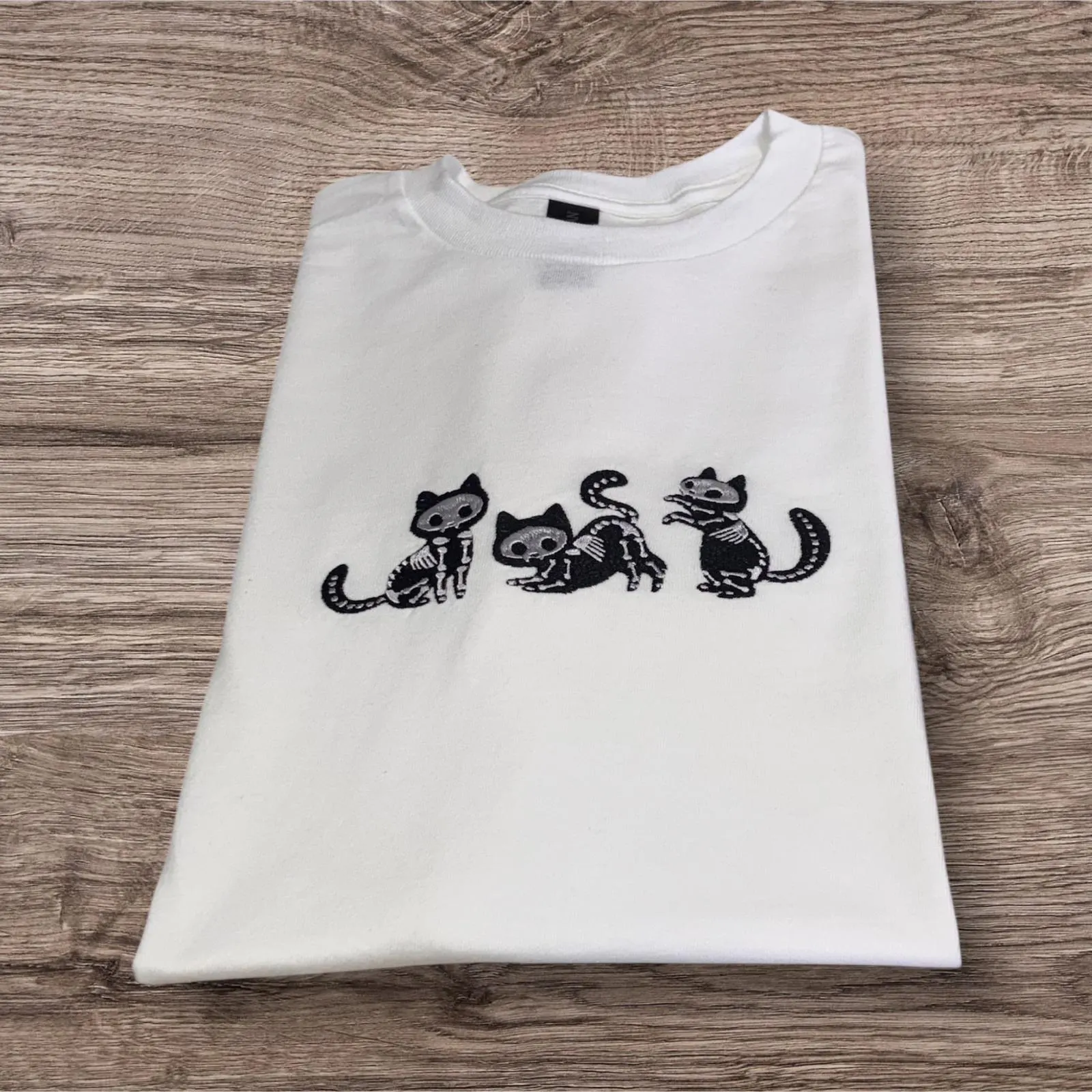 Embroidered cute skeleton cats sweatshirt or hoodie. Kitten clothing, animal shirt, gift for cat lovers, Halloween hoodie.