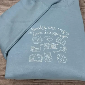 Embroidered Books Sweatshirt: Reading Lover Crew Neck Jumper