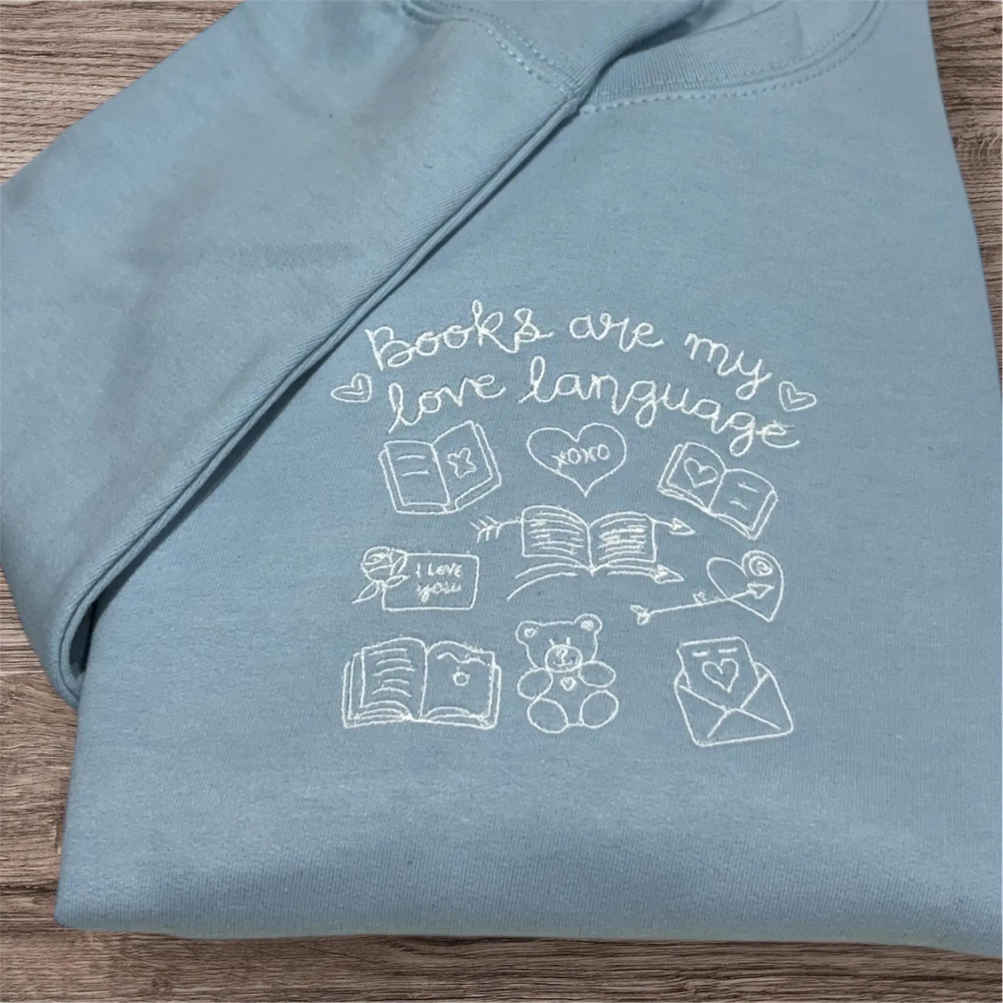 Embroidered Books Sweatshirt: Reading Lover Crew Neck Jumper