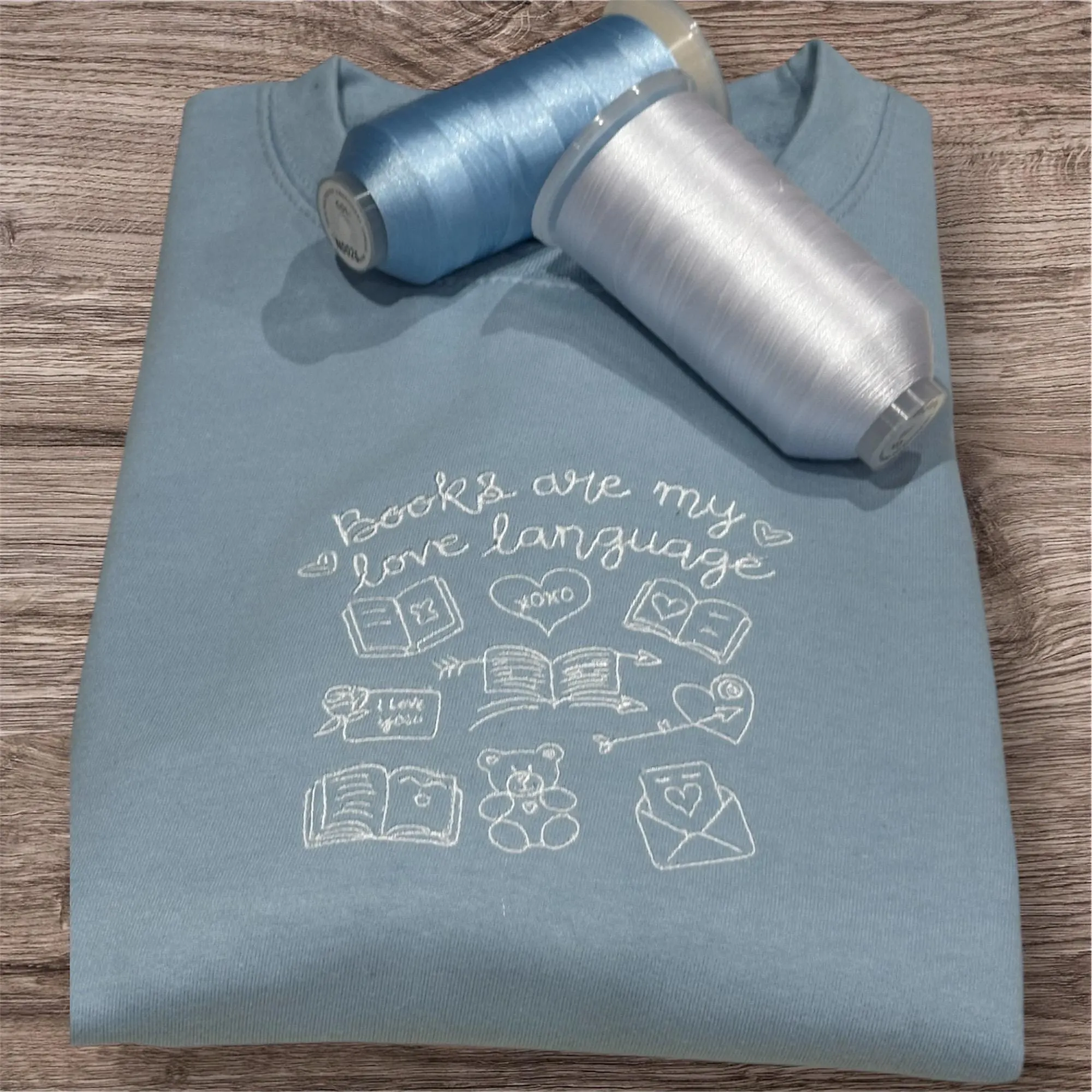 Embroidered Books Sweatshirt: Reading Lover Crew Neck Jumper - Image 2