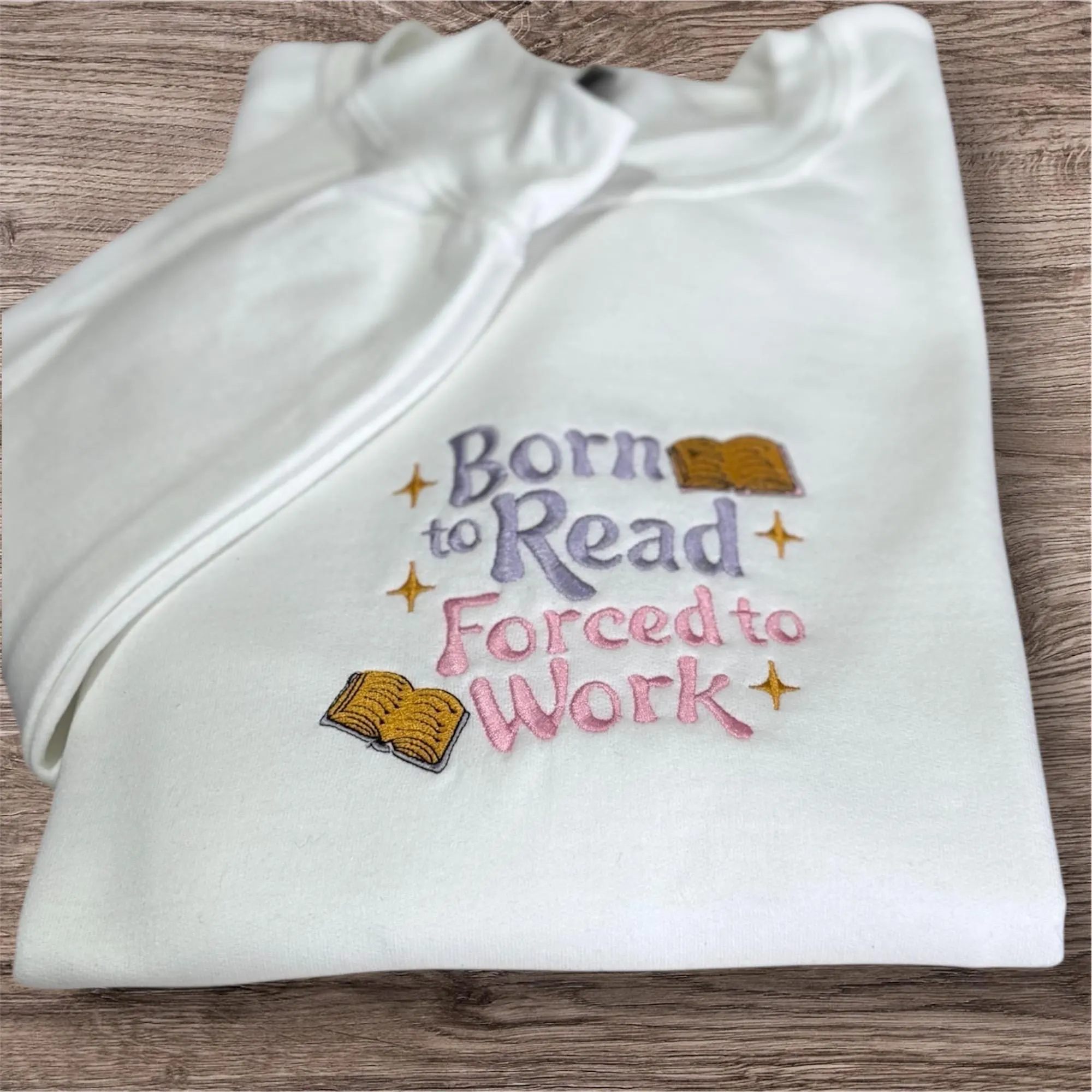 Embroidered "Born to Read" Sweatshirt: Book Lover Crew Neck Jumper - Image 3