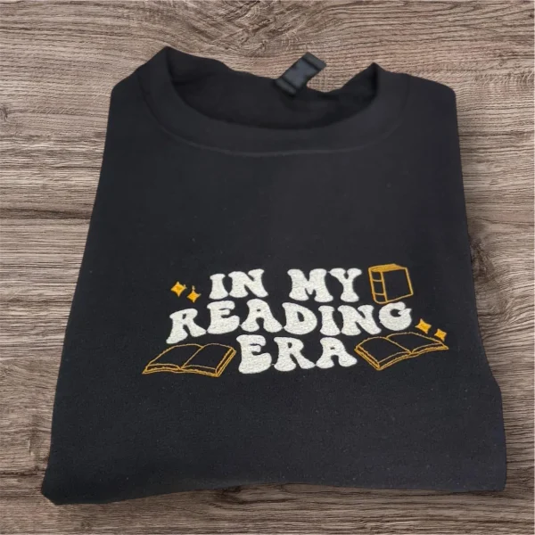 Embroidered "In My Reading Era" Sweatshirt: Book Lover Crew Neck