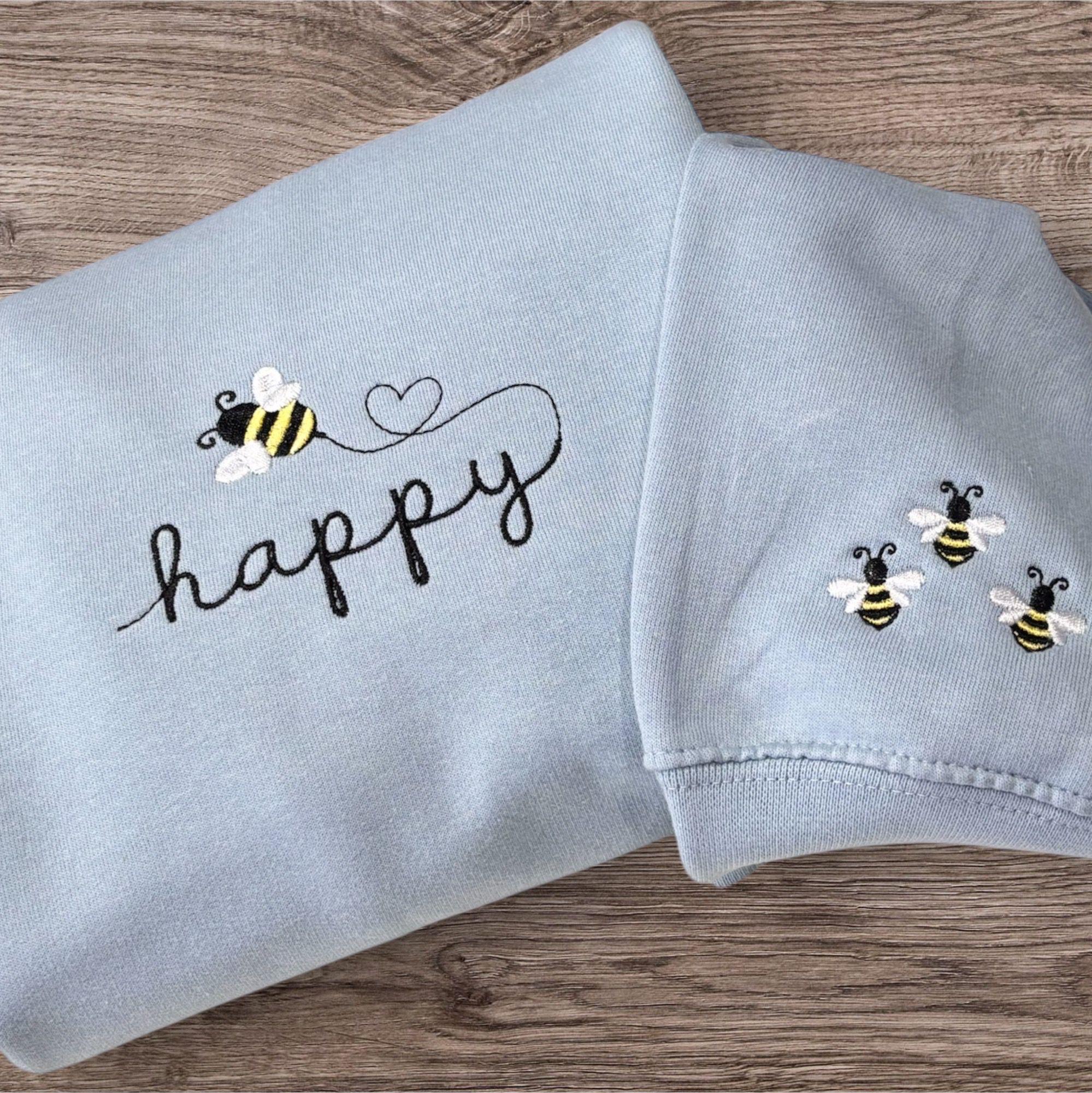 Embroidered Bee Sweatshirt: Happy Positive Mind, Mental Health Gift - Image 2