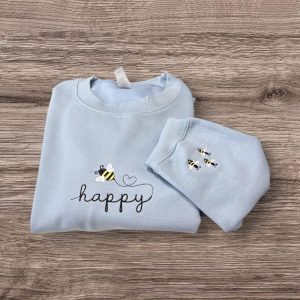 Embroidered Bee Sweatshirt: Happy Positive Mind, Mental Health Gift
