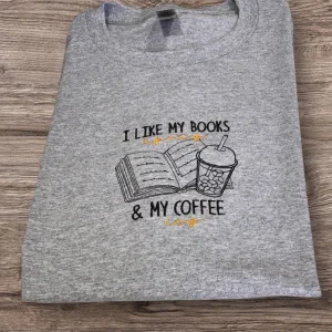 Embroidered Books Coffee Sweatshirt: Reading Lover Gift