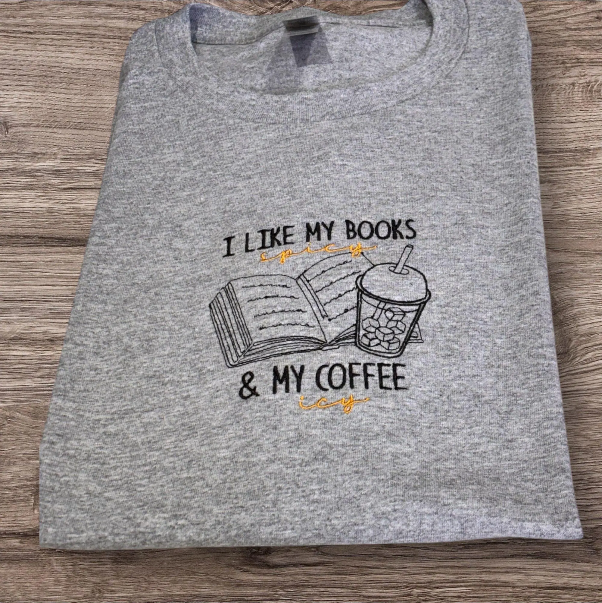 Embroidered Books Coffee Sweatshirt: Reading Lover Gift