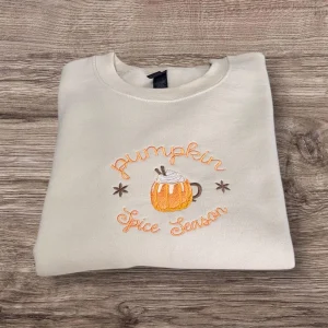 Embroidered Pumpkin Spice Sweatshirt: Autumn Leaves Season Jumper