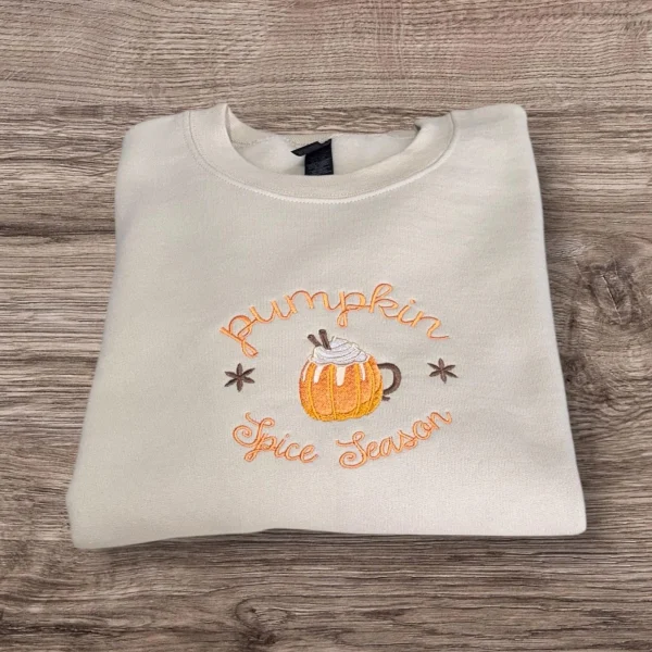 Embroidered Pumpkin Spice Sweatshirt: Autumn Leaves Season Jumper