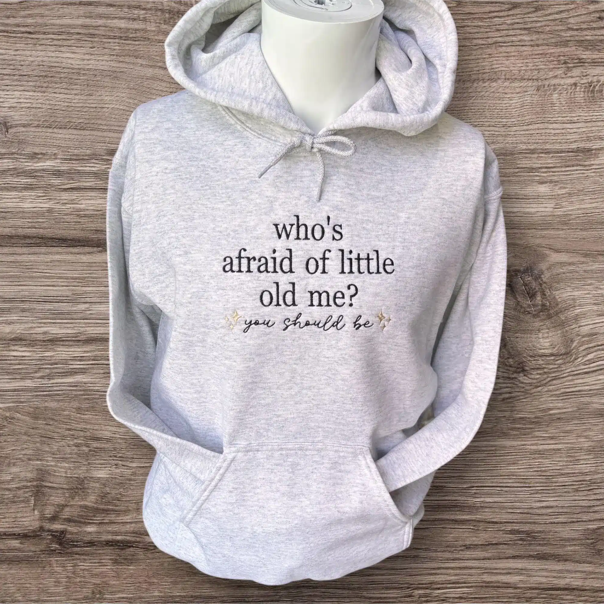 Embroidered 'who's afraid' Song Hoodie - Unisex Crew Neck Jumper - Image 2