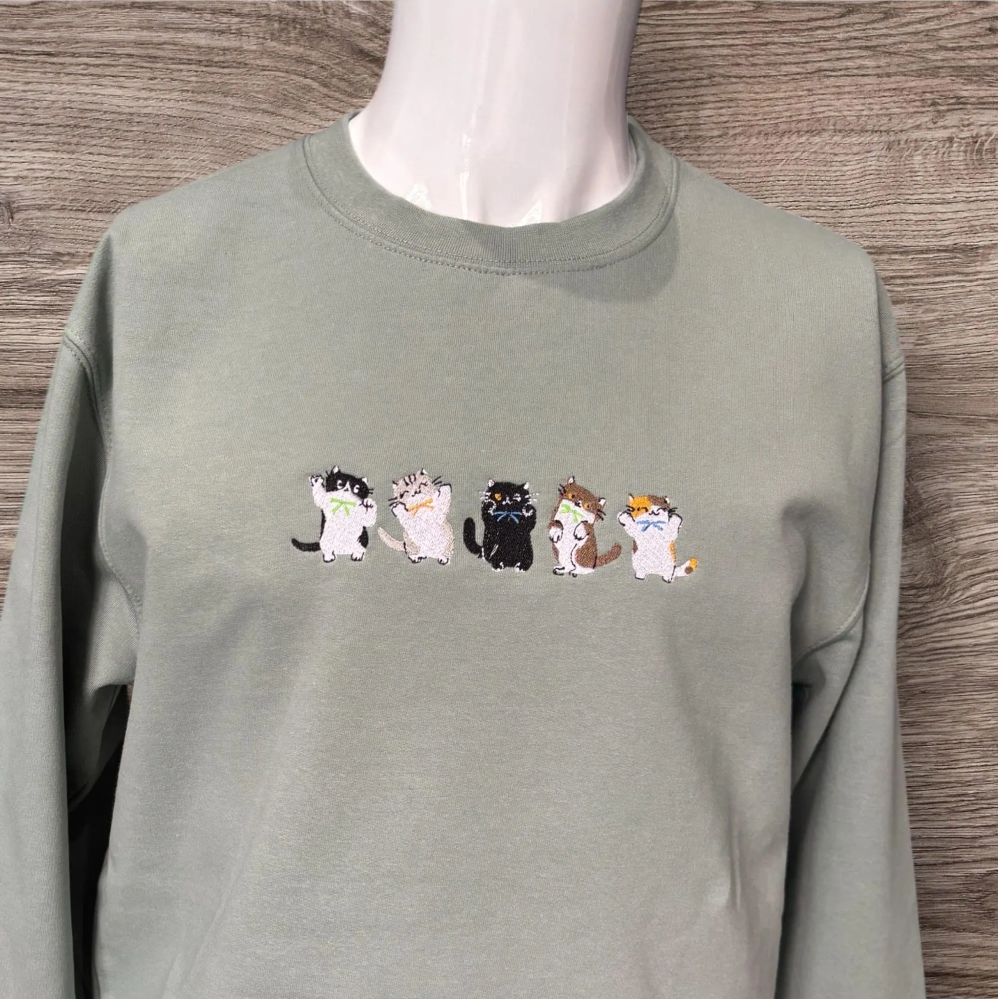 Embroidered cute cat sweatshirt or hoodie. Kitten clothing, animal clothes, gift for cat lovers, pussy cat hoodie. - Image 2