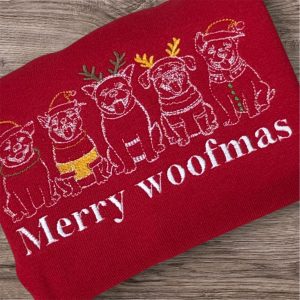 Embroidered Christmas Dogs Sweatshirt: Festive Unisex Crew Neck