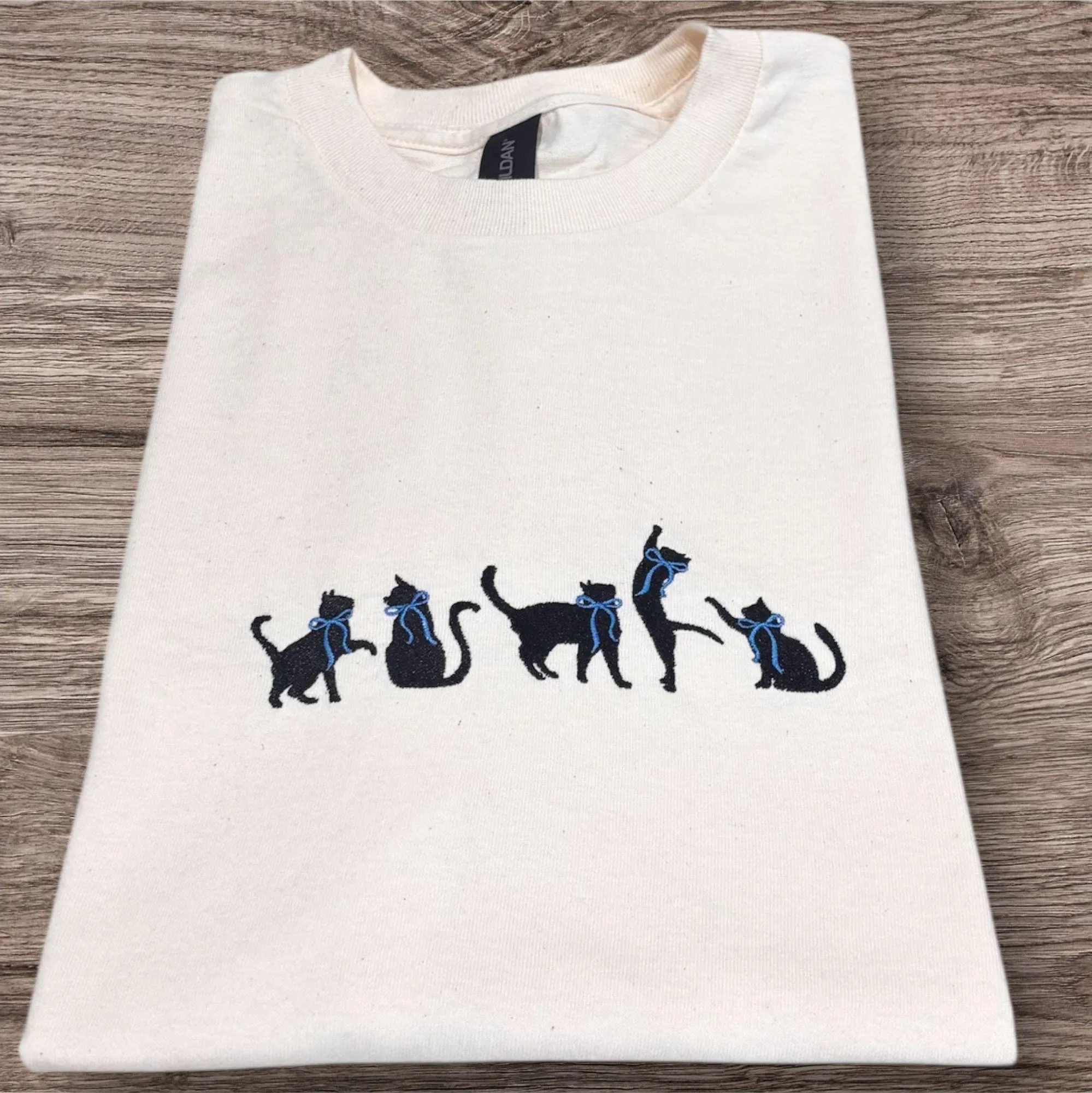 Embroidered cute cats with bows sweatshirt or hoodie. Kitten clothing, animal clothes, gift for cat lovers, pussy cat hoodie. - Image 2