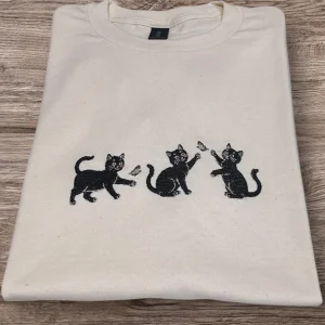 Embroidered cute cats with butterfly’s sweatshirt or hoodie. Kitten clothing, animal clothes, gift for cat lovers, pussy cat hoodie.